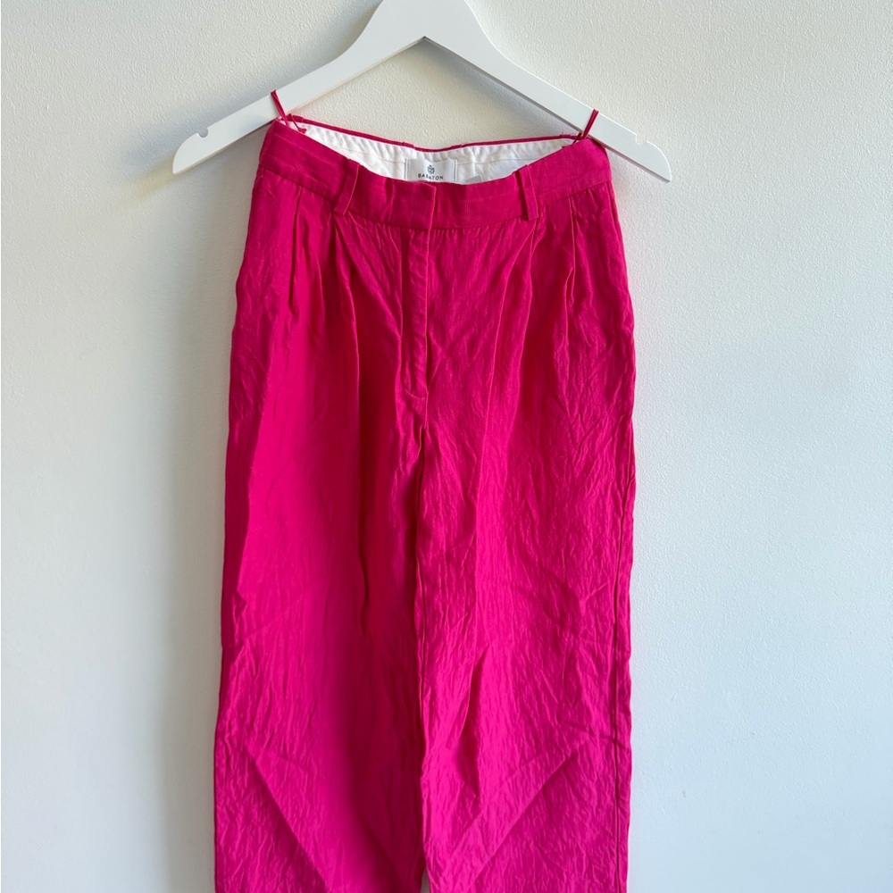 Aritzia BABATON Hot Pink Linen Trousers,